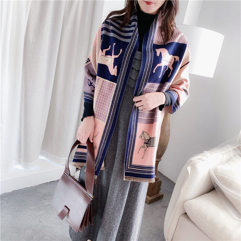 Imitated Cashmere Printed Long Warm Scarf