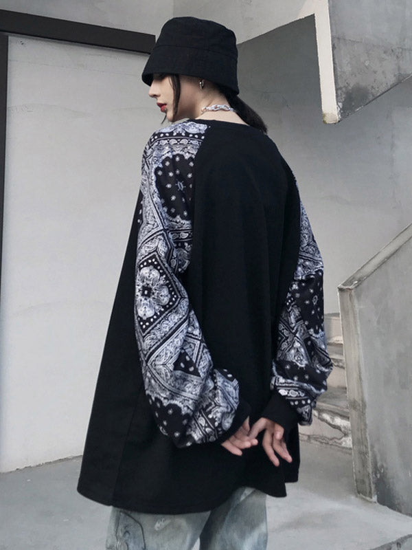 Hip-Hop Cashew Flowers Roomy Long Sleeve T-Shirt Tops