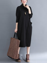 Casual Side Pocket Solid Color Dress