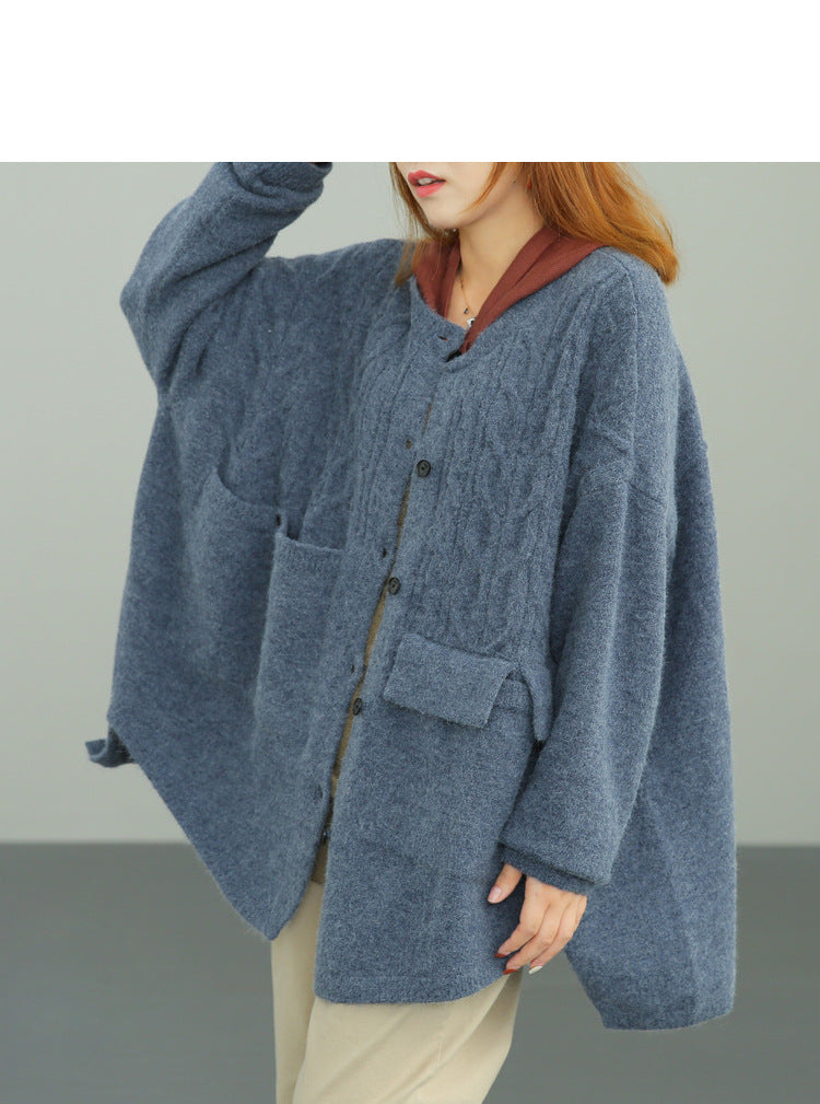 Casual Loose Solid Color Sweater Coat