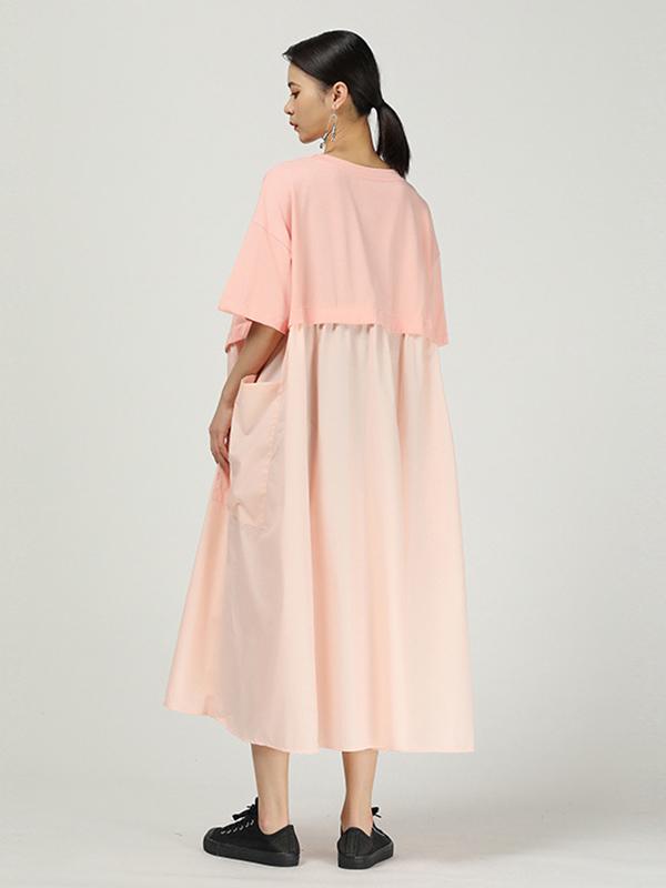 Loose Cropped Splicing Round-Neck Dress