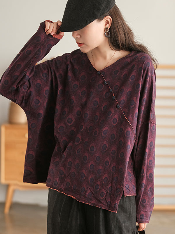 Retro Plate Button Slash Irregular T-Shirt