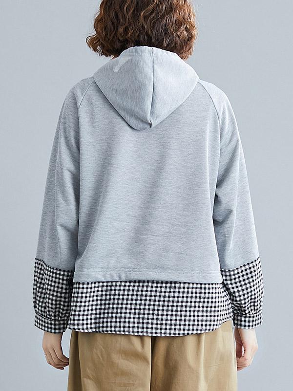 Stitching Plaid Hem Plus Size Hoodie