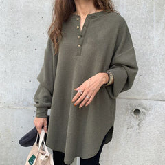 Casual Half-Open Collar Knitted Long Sleeve Top