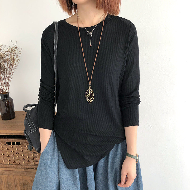 Solid Color Loose Top Slit T-Shirt