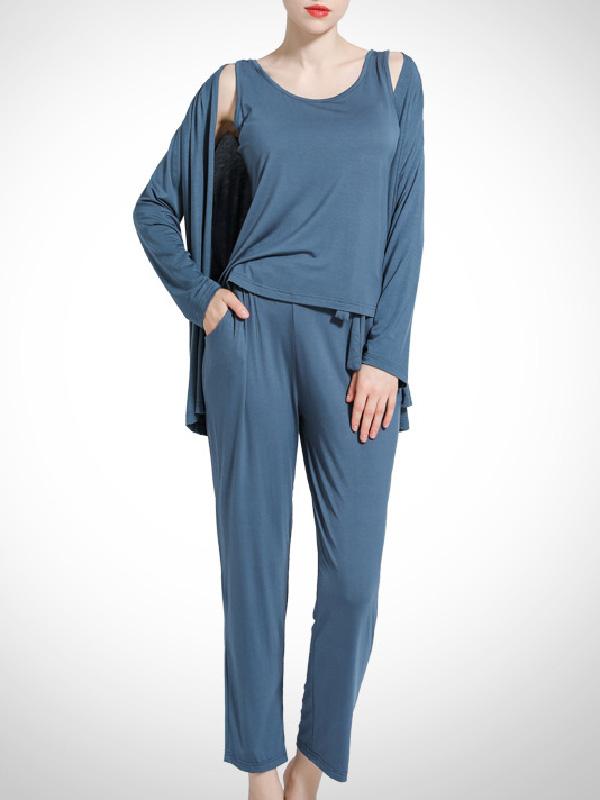 Three-Pieces Loose Solid Comfortable Home Pajamas