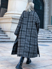 Women Lapel Plaid Casual Coat