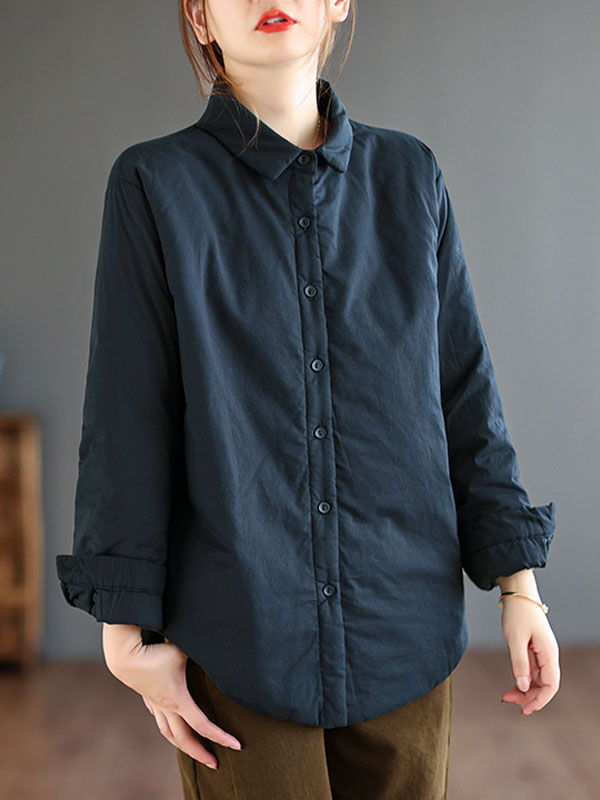 Retro Solid Color Lapel Collar Cotton Shirt