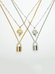 Vintage Chain Choker Layered Lock Pendant Necklaces