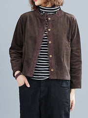 Women Stitching Round Neck Casual Jacket