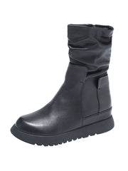 Women's Vintage Round Toe Solid Color Boots