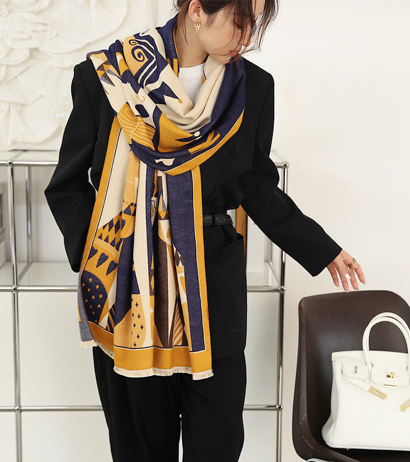 Retro Printed Reversible Warmer Scarf&Shawls