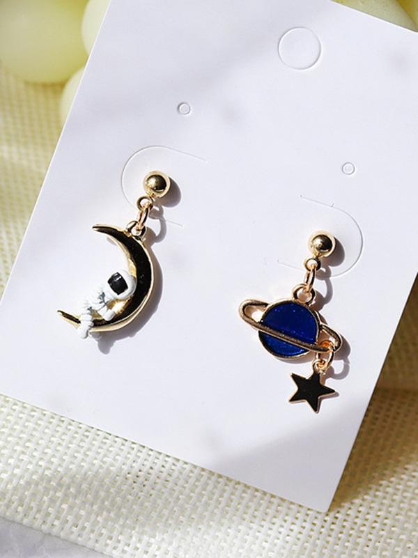 Asymmetric Spaceman Earth Earrings