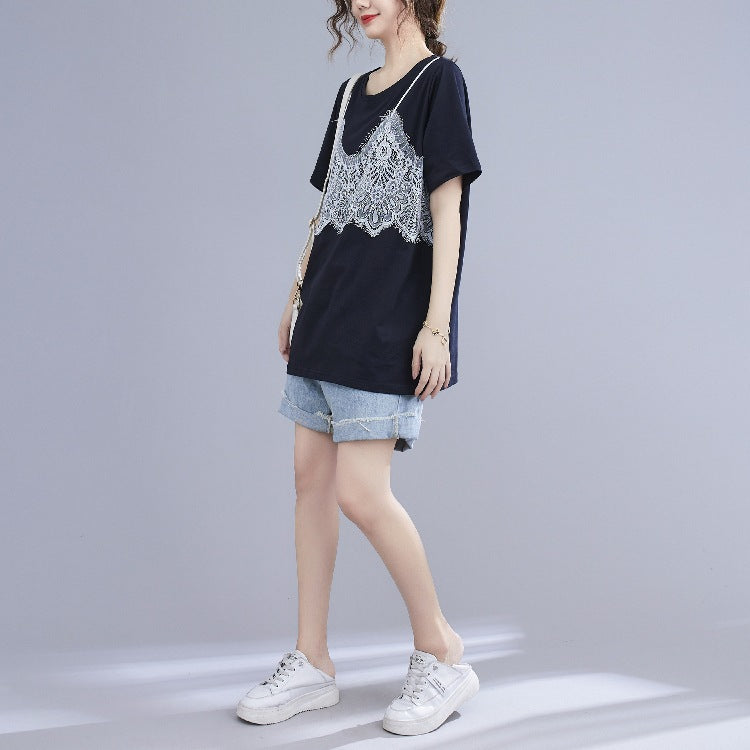 Loose Round Neck False Two T-shirt