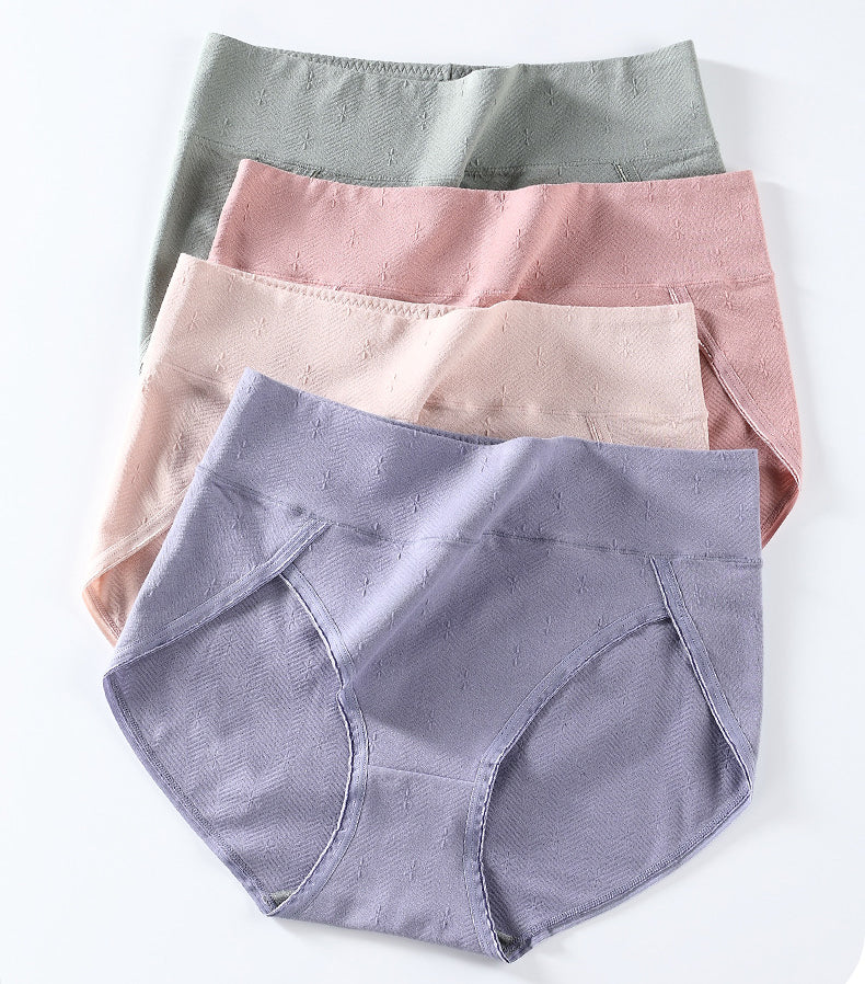 3Pcs Solid Color Breathable High Waist Antibacterial Panties