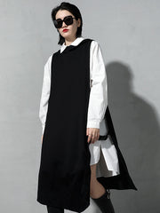 Long Irregular Hooded Black Knitted Vest Top