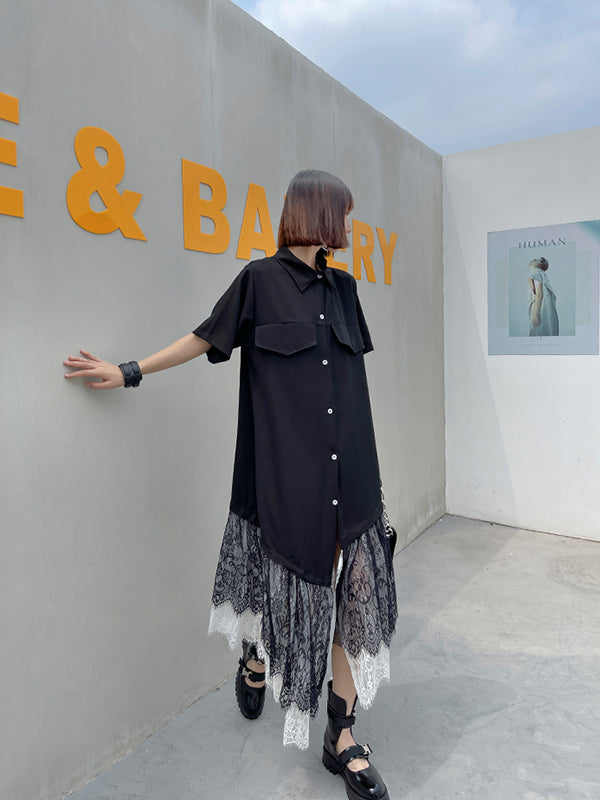 Stitching Lace Irregular Shirt Dress