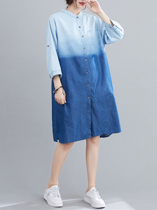 Original Lapel Gradient Denim Dress