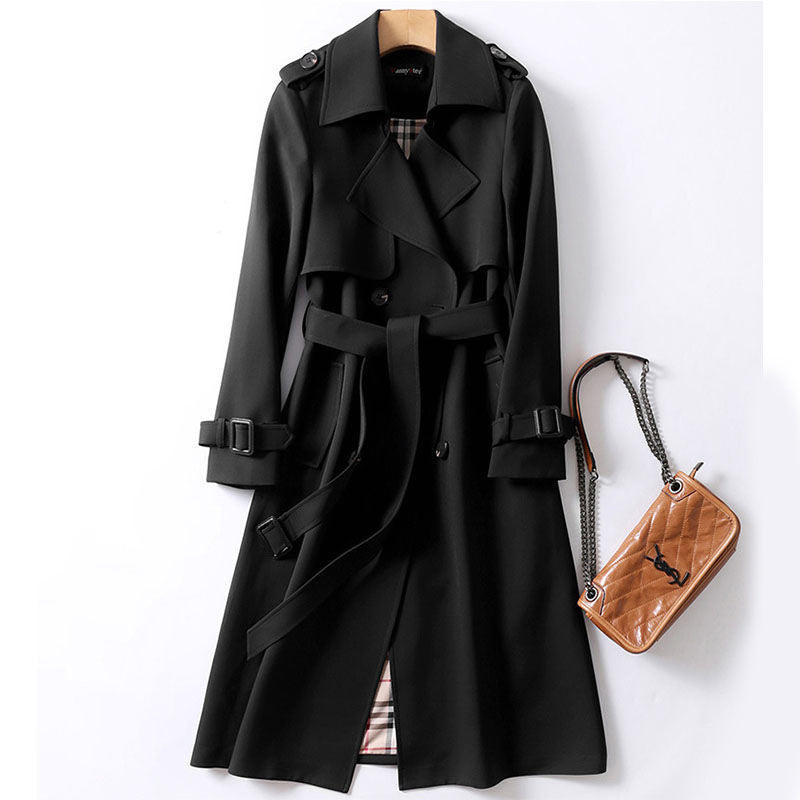 Solid Color Lapel Collar Mid-Length Coat