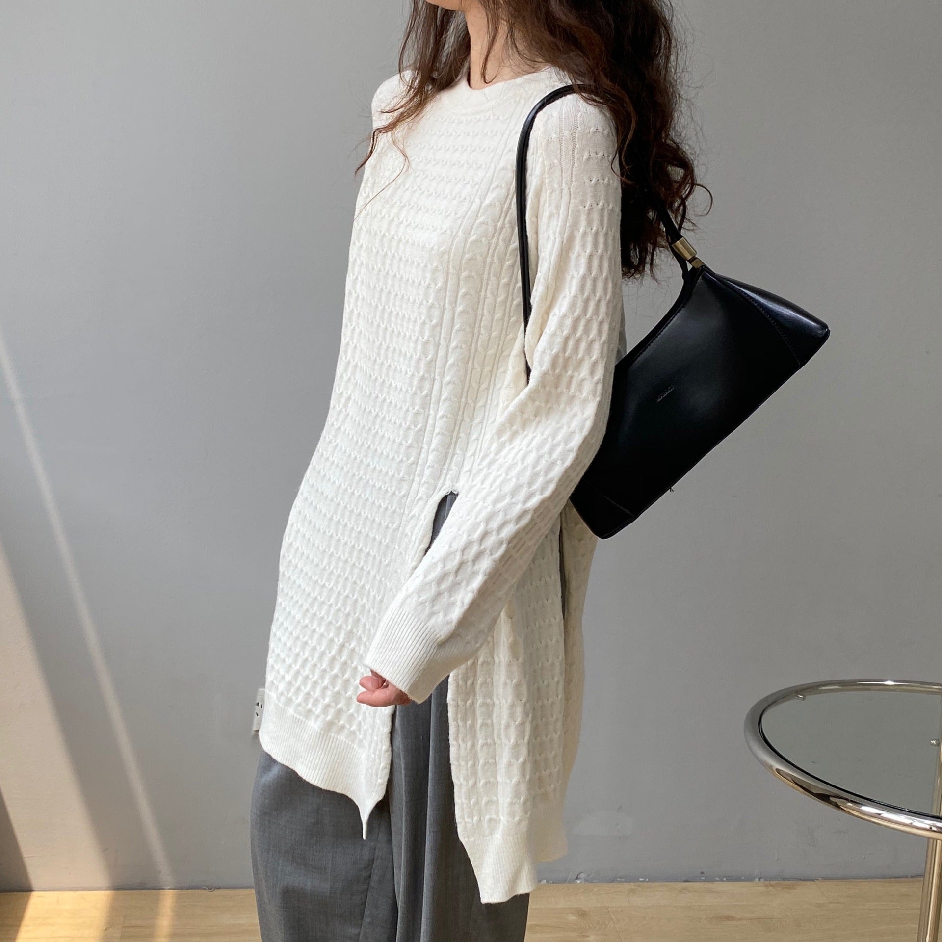 Irregular Split Solid Color Sweater