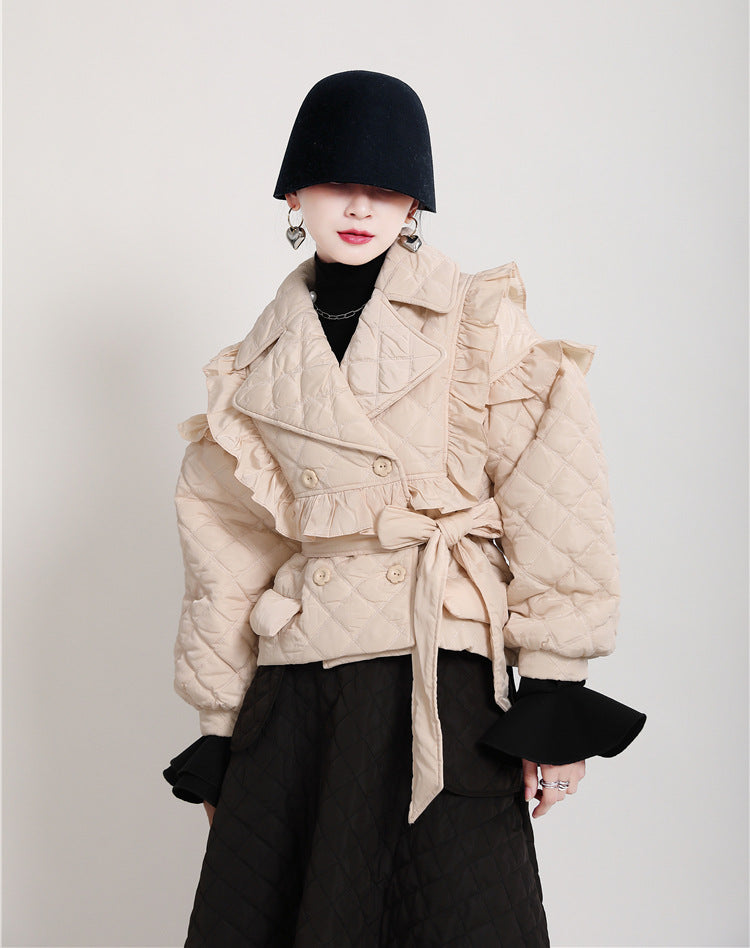 Women Lapel Check Casual Coat