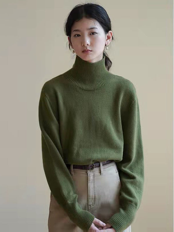 Retro Loose Solid Color High-Neck Sweater