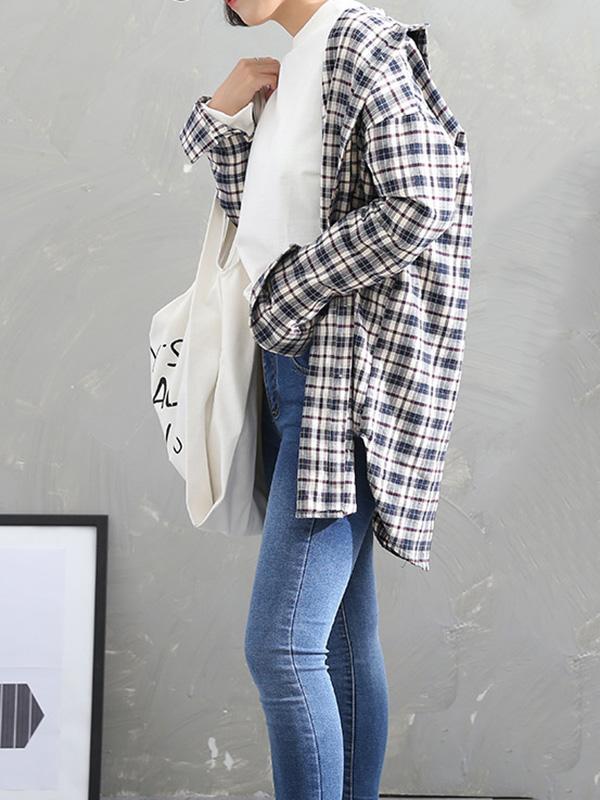 Casual Plaid Split-Joint Lapel Shirt