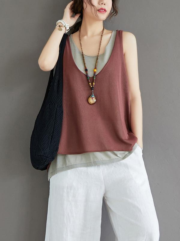 False Two Sleeveless Round Neck Knit Vest