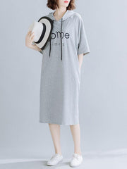 Loose Letter Embroidered Casual Hoodie Dress