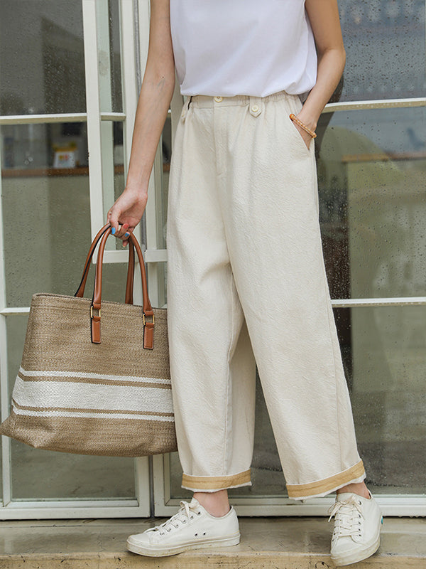 Solid Color All-Match Elastic Waist Denim Harem Pants