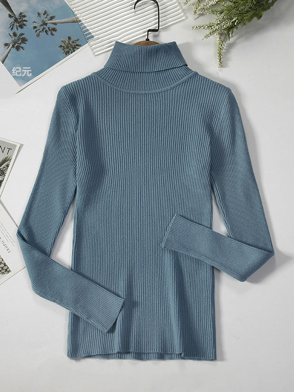 Minimalist Skinny Pure Color High-Neck Sweater Tops