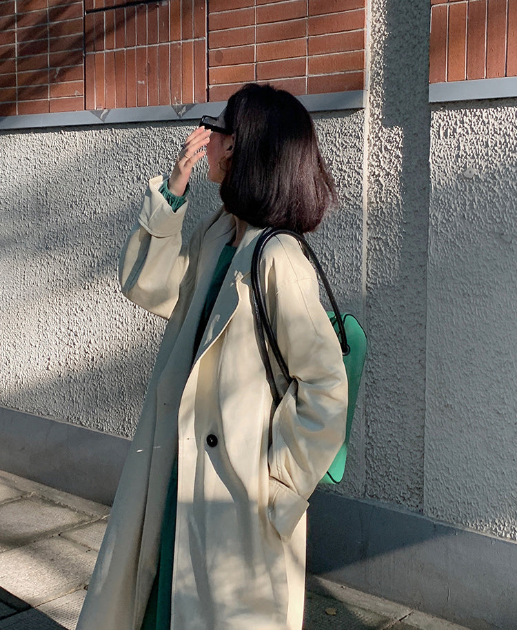Ladies Solid Color Casual Long  Coat
