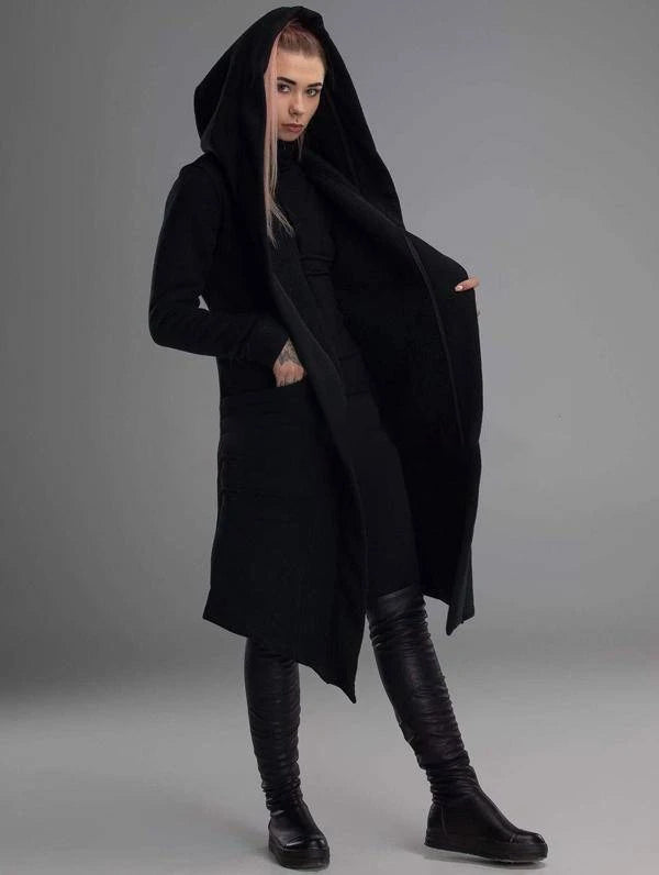 Women Hooded Solid Color Casual Coat