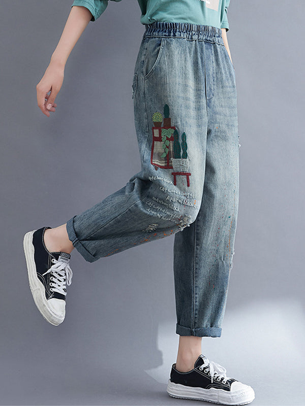 Printed Jean Harem Pants