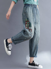 Printed Jean Harem Pants