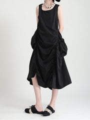 Sleeves Round Neck Irregular Ruffled Maxi Dress