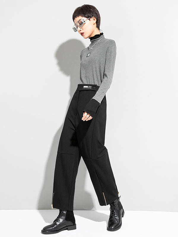 Casual Solid Zipper Harem Capri-Pants