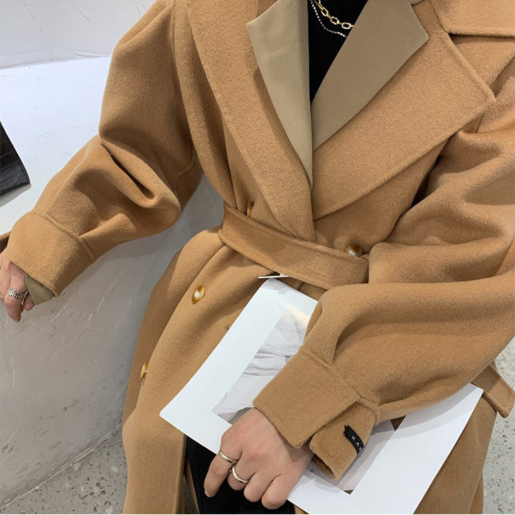 Solid Color Warm Long Double-Sided Woolen Coat