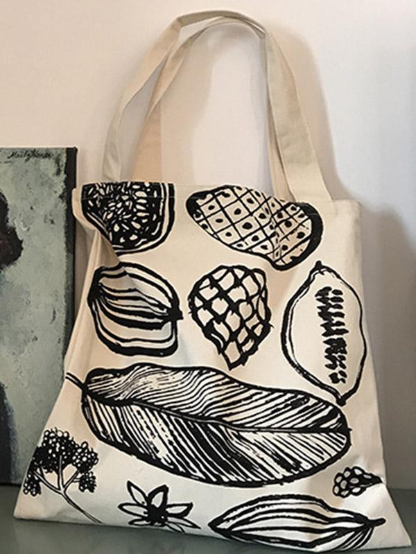 Simple Printed Big Leaf Canvas Bag