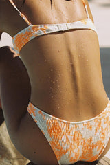 Orange Floral Ruched Scoop Crop Bikini Top